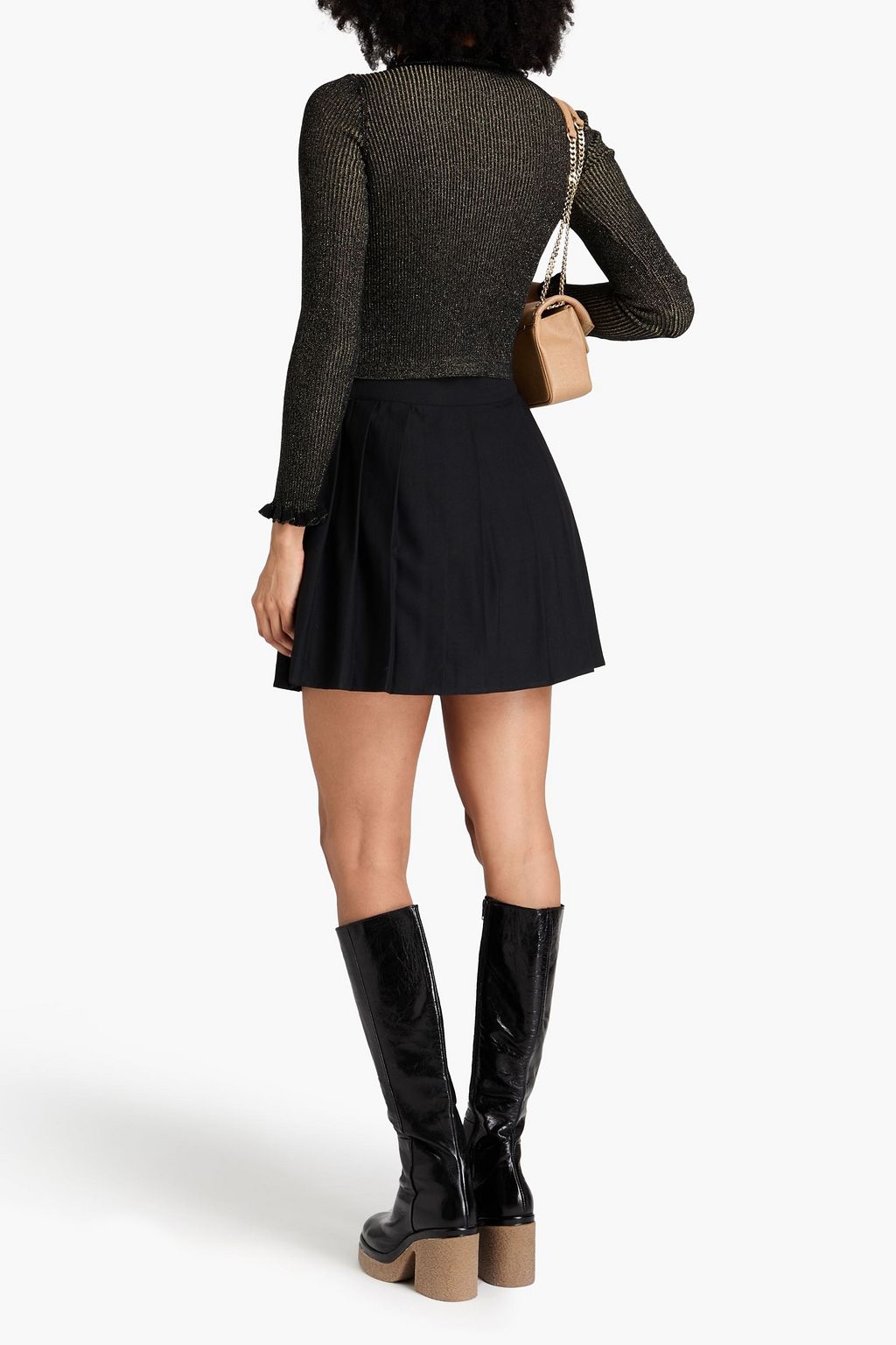 REDVALENTINO كارديغان قصيرمن مزيج من القطن المحبوك بتصميم مضلّع ولون معدني