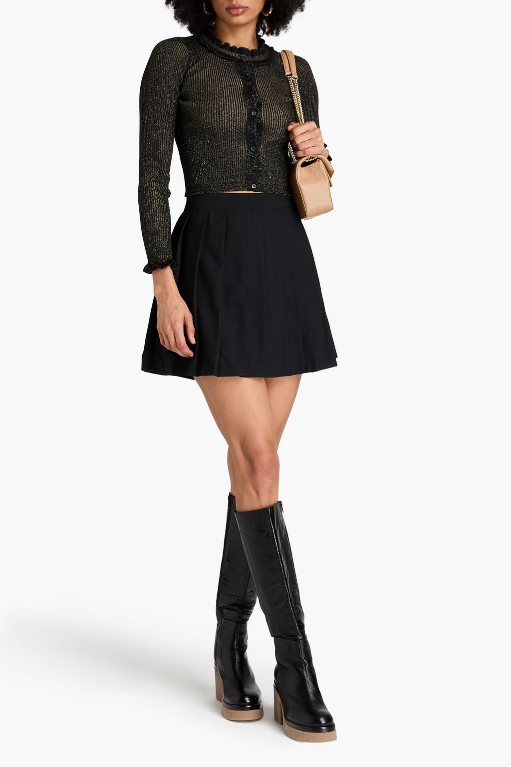 REDVALENTINO كارديغان قصيرمن مزيج من القطن المحبوك بتصميم مضلّع ولون معدني