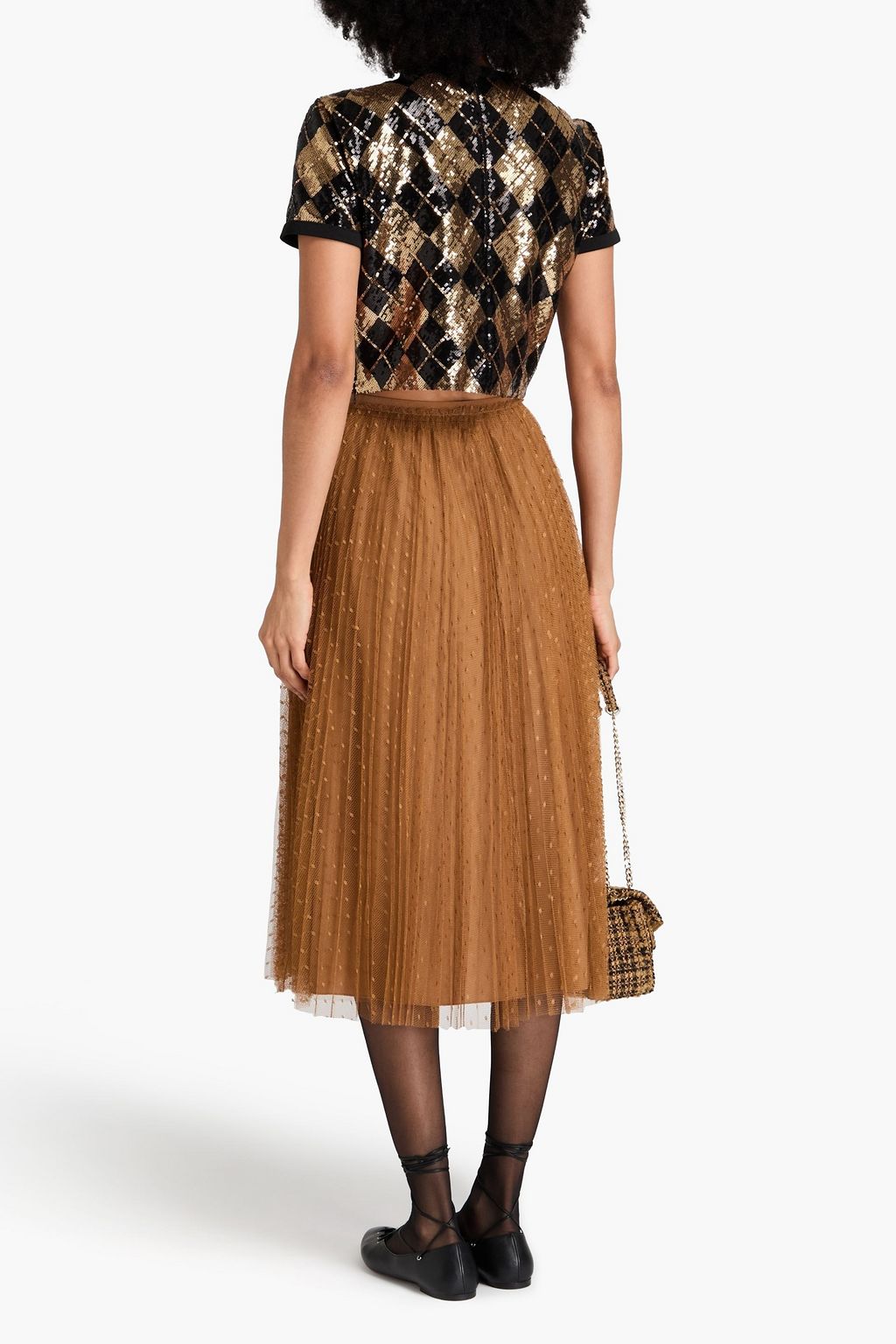 REDVALENTINO تنورة متوسطة الطول من قماش بوان ديسبري مزينة بكسرات