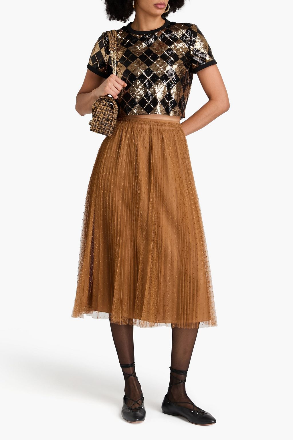 REDVALENTINO تنورة متوسطة الطول من قماش بوان ديسبري مزينة بكسرات
