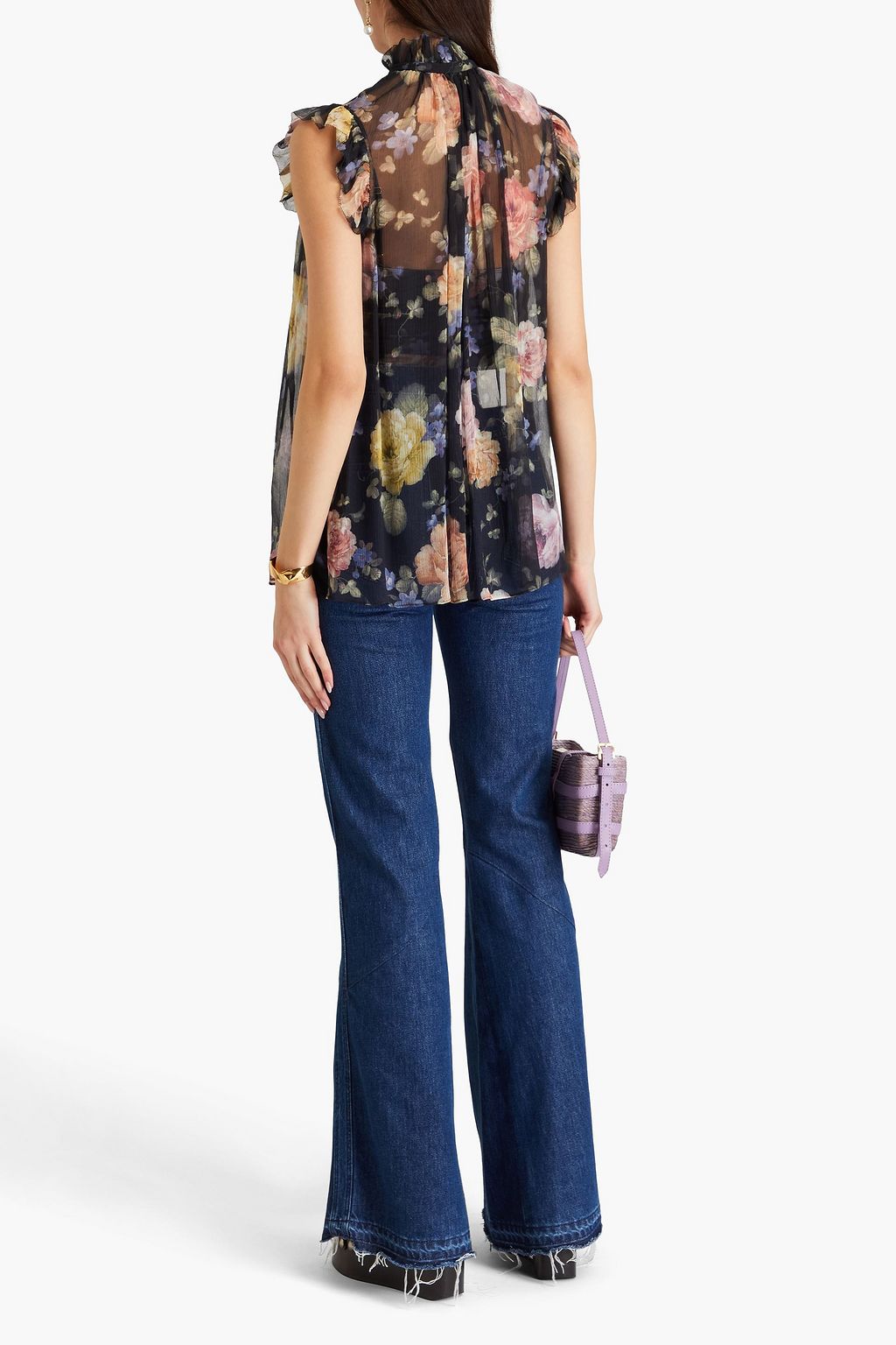 ZIMMERMANN Gathered floral-print silk-crepon top