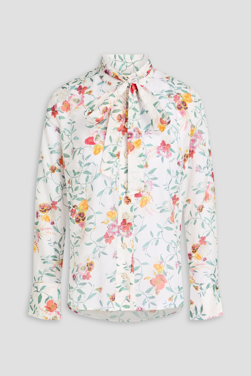 Zimmermann Hemd Aus Baumwoll-voile Mit Floralem Print Und Schluppe In Weiss