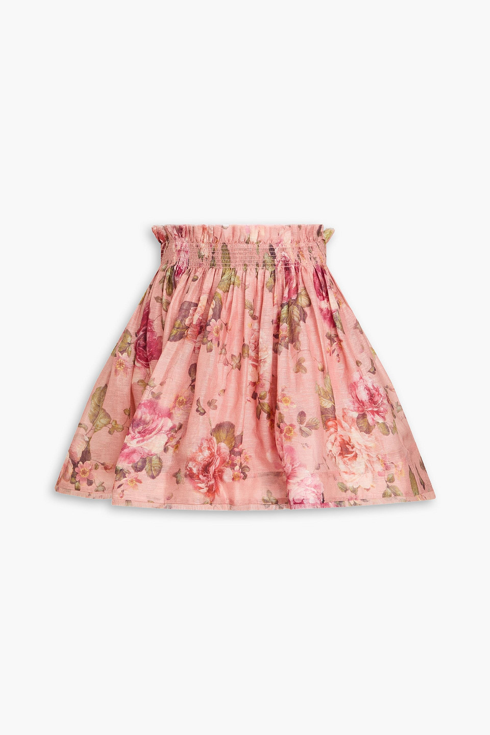 Zimmermann - Gathered floral-print linen and silk-blend mini skirt - Pink - 4