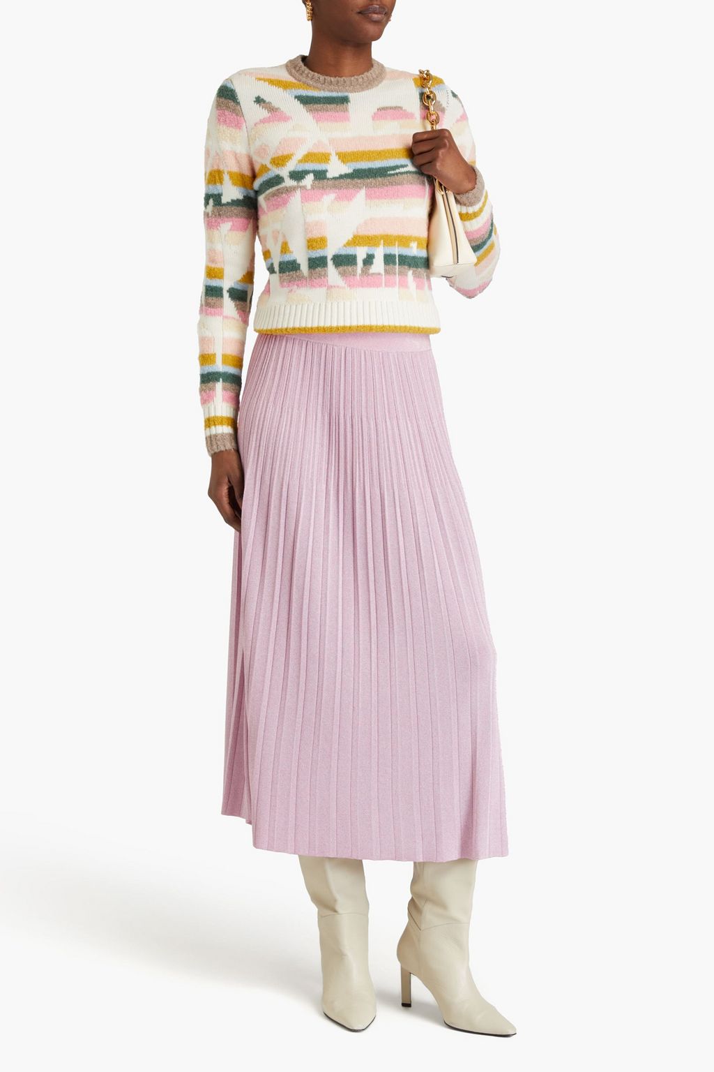 ZIMMERMANN Metallic ribbed-knit midi skirt