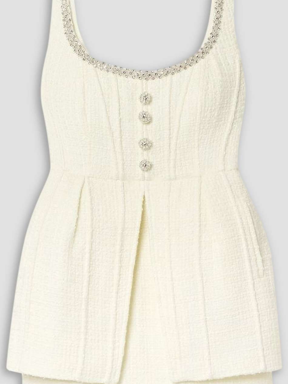 layered crystal-embellished tweed mini dress