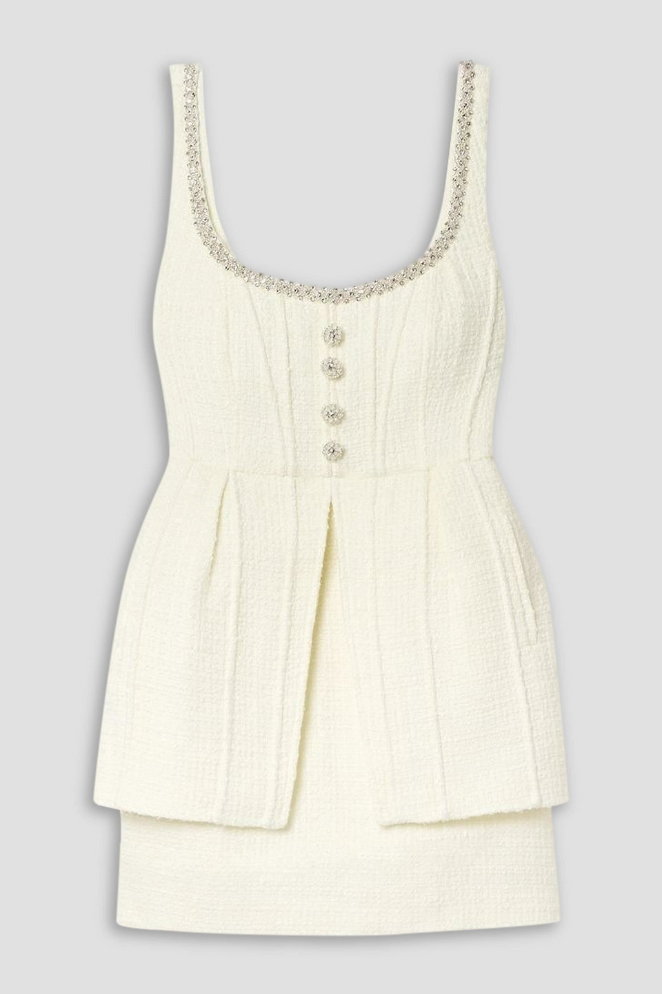 Self-portrait Layered Crystal-embellished Tweed Mini Dress In Ivory