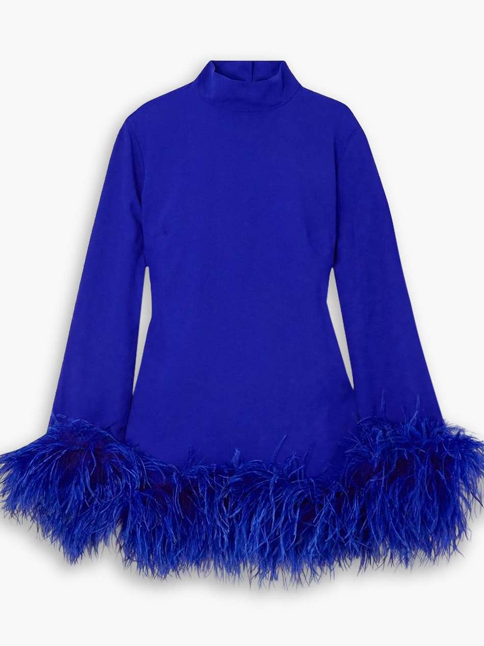 gina feather-trimmed crepe mini dress