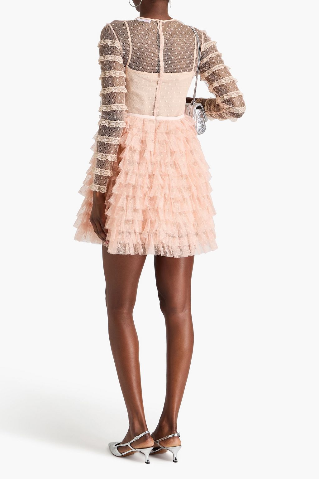 REDVALENTINO فستان قصير بطبقات متدرجة من قماش بوان ديسبري مزين بكشاكش