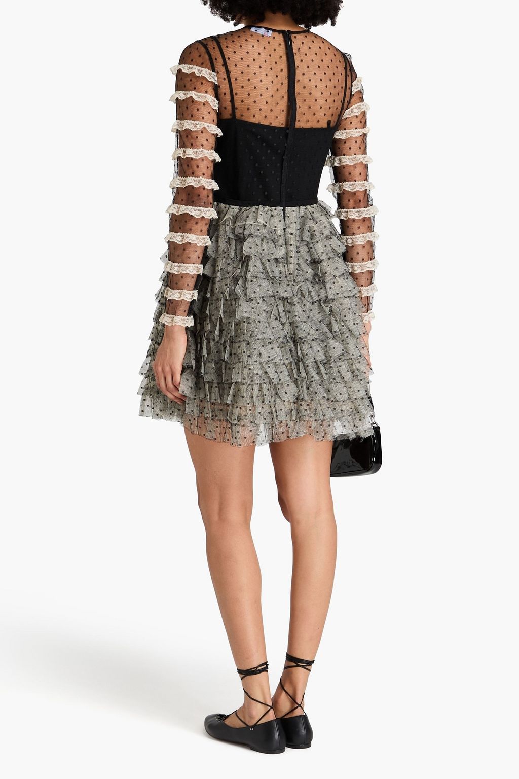 REDVALENTINO 러플 장식 푸앵 데스프리 티어드 미니 드레스