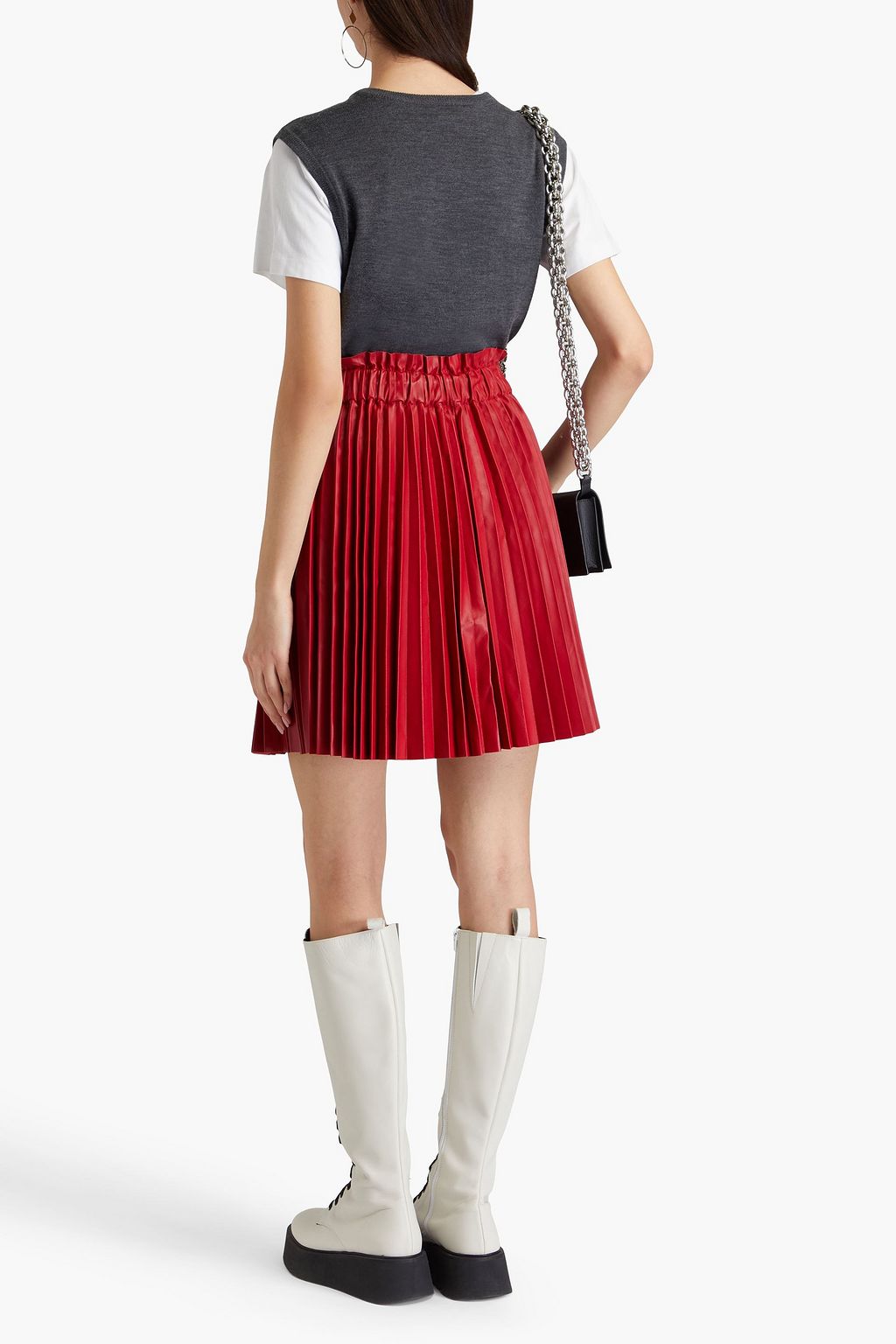 REDVALENTINO تنورة قصيرة من الجلد بتصميم بليسيه