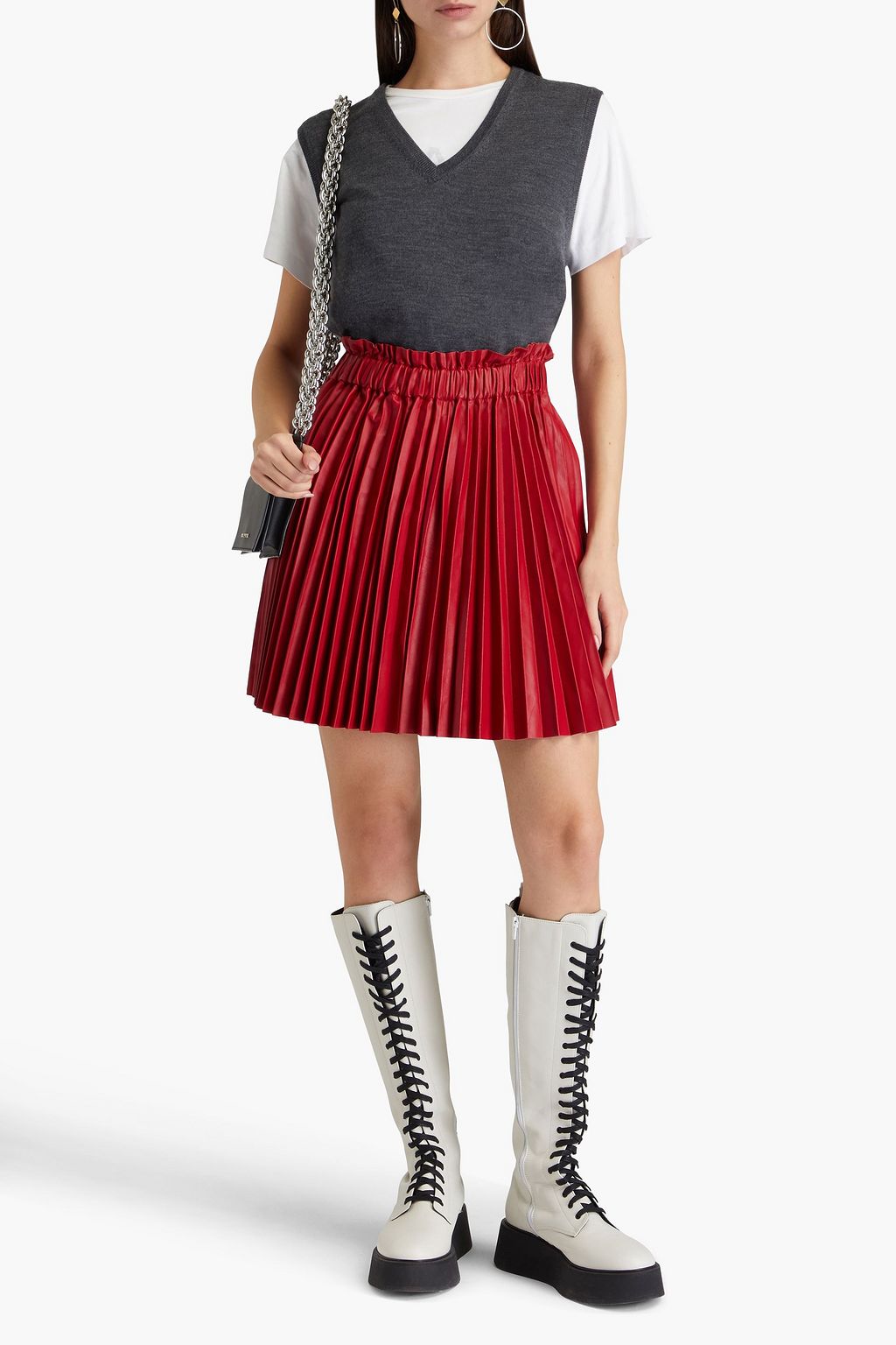 REDVALENTINO تنورة قصيرة من الجلد بتصميم بليسيه