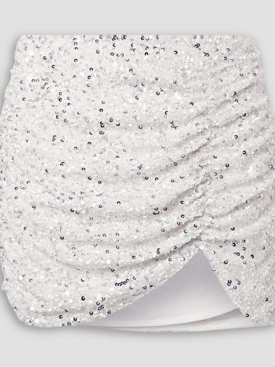 celestia ruched sequined crepe de chine mini skirt
