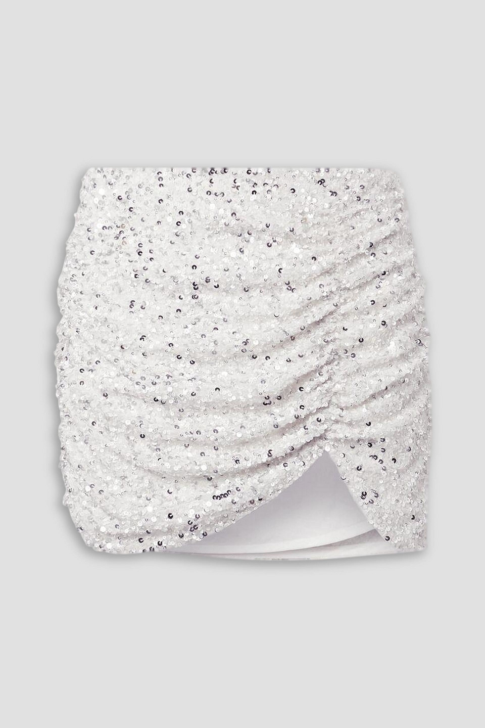 Retroféte Celestia Ruched Sequined Crepe De Chine Mini Skirt In Weiss