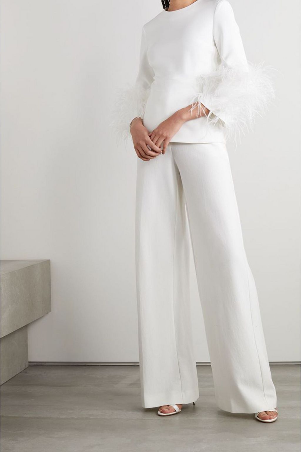 HUISHAN ZHANG Lola feather-trimmed crepe blouse