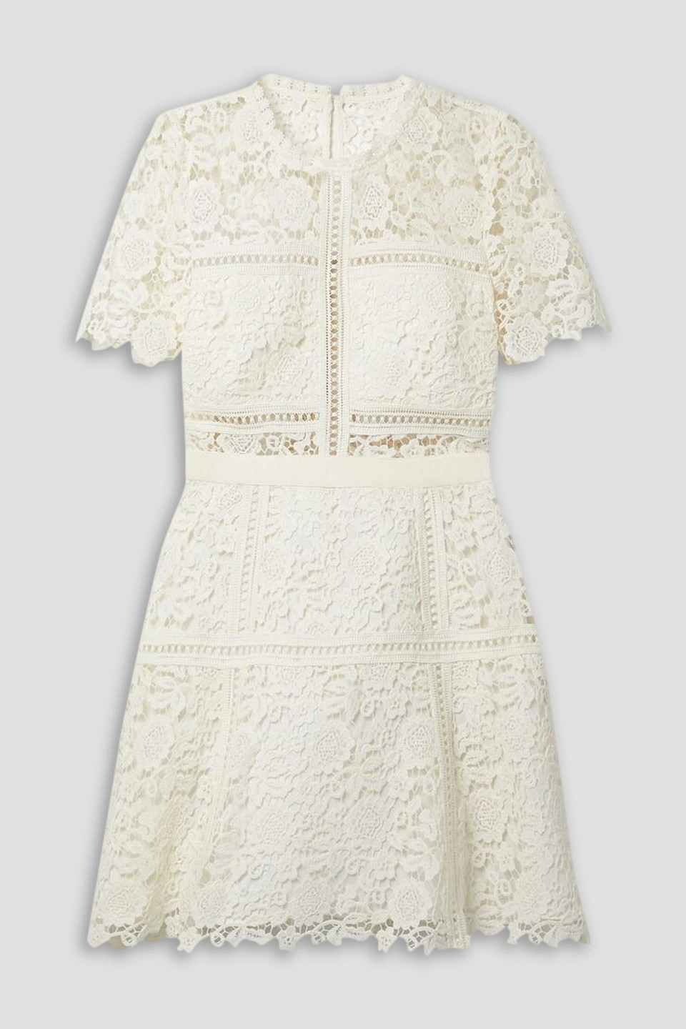 Self-portrait Grosgrain-trimmed Corded Lace Mini Dress In Ivory