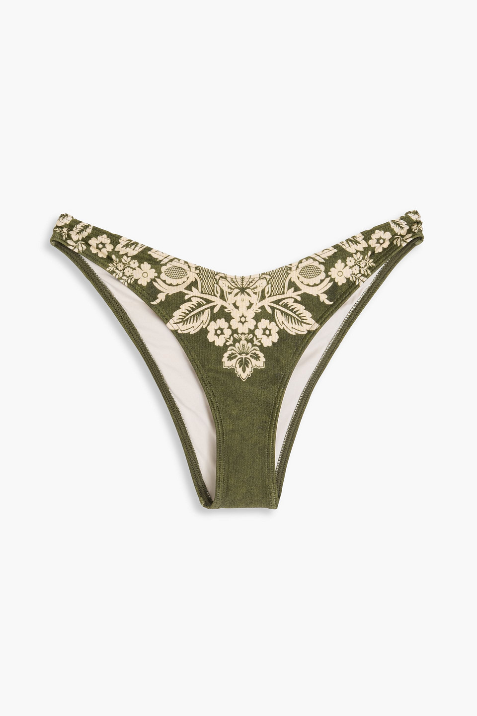 Zimmermann Printed Low-rise Bikini Briefs In Army Green