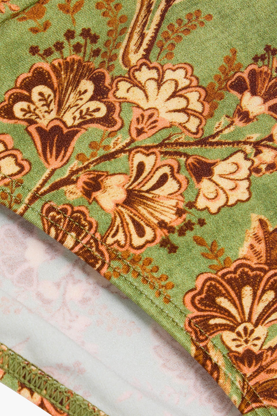 ZIMMERMANN FLORAL-PRINT CROCHET-KNIT COTTON HALTERNECK BIKINI