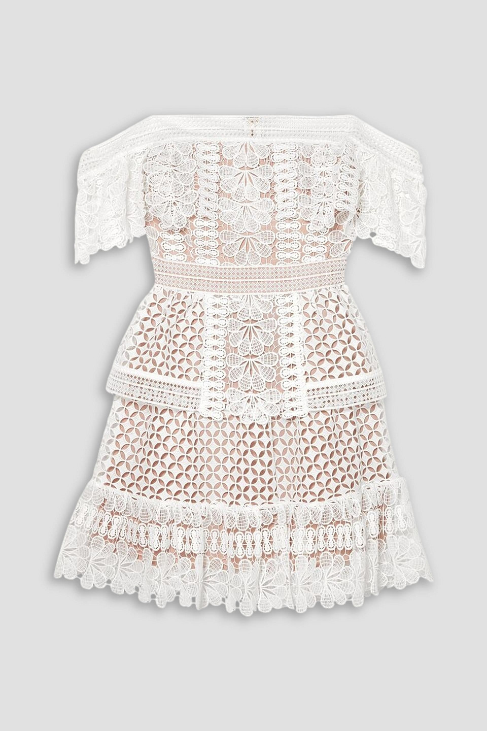 Self-portrait Off-the-shoulder Guipure Lace Mini Dress In White