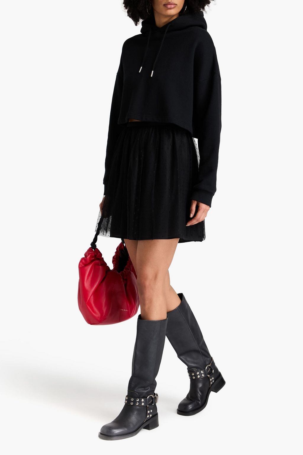 REDVALENTINO تنورة قصيرة مصنوعة من قماش بوان ديسبري بتصميم مزموم