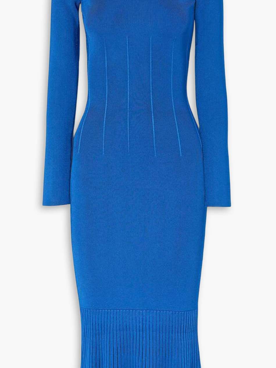 atalanta pleated ribbed-knit midi dress