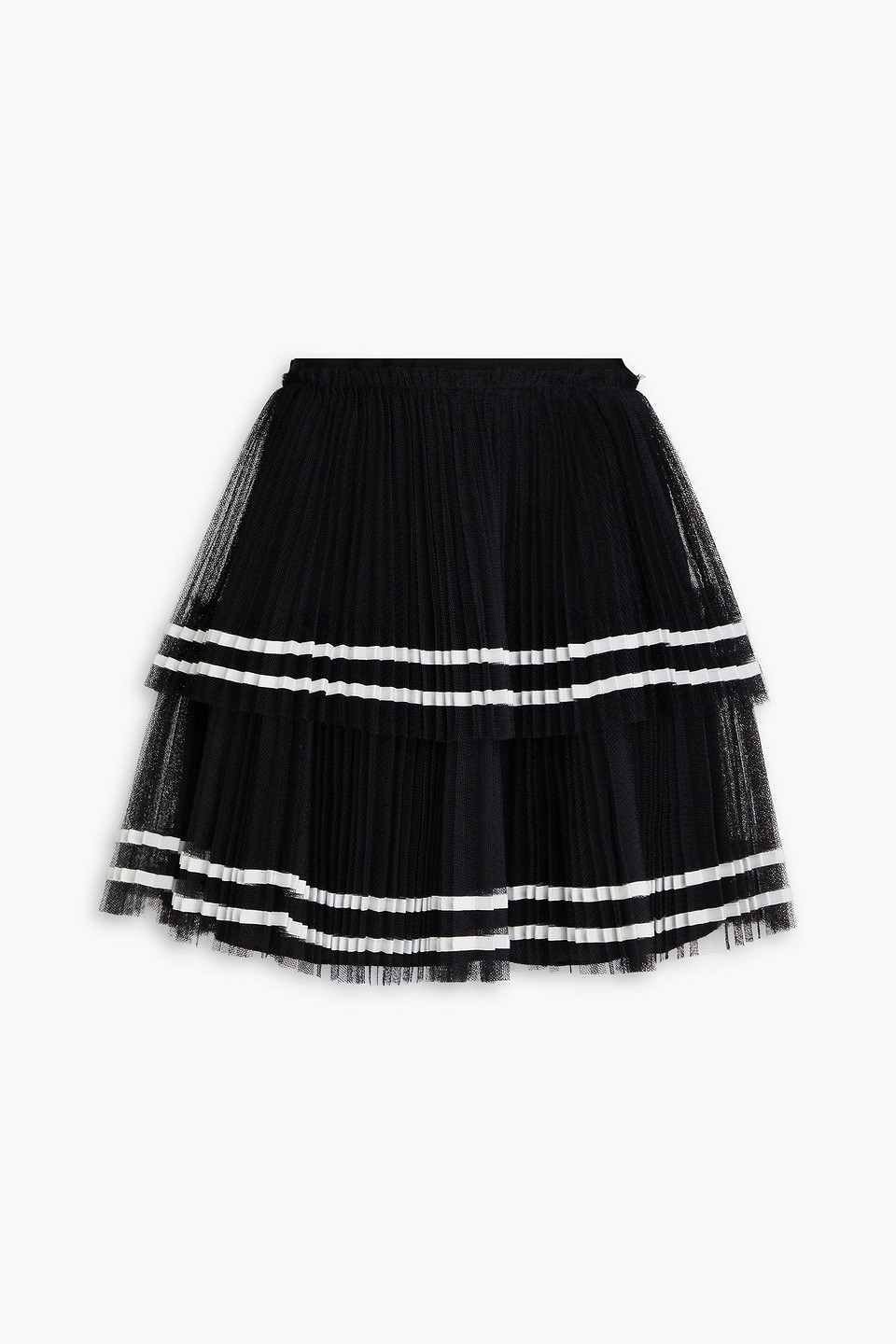 Red Pleated Striped Tulle Mini Skirt In Black