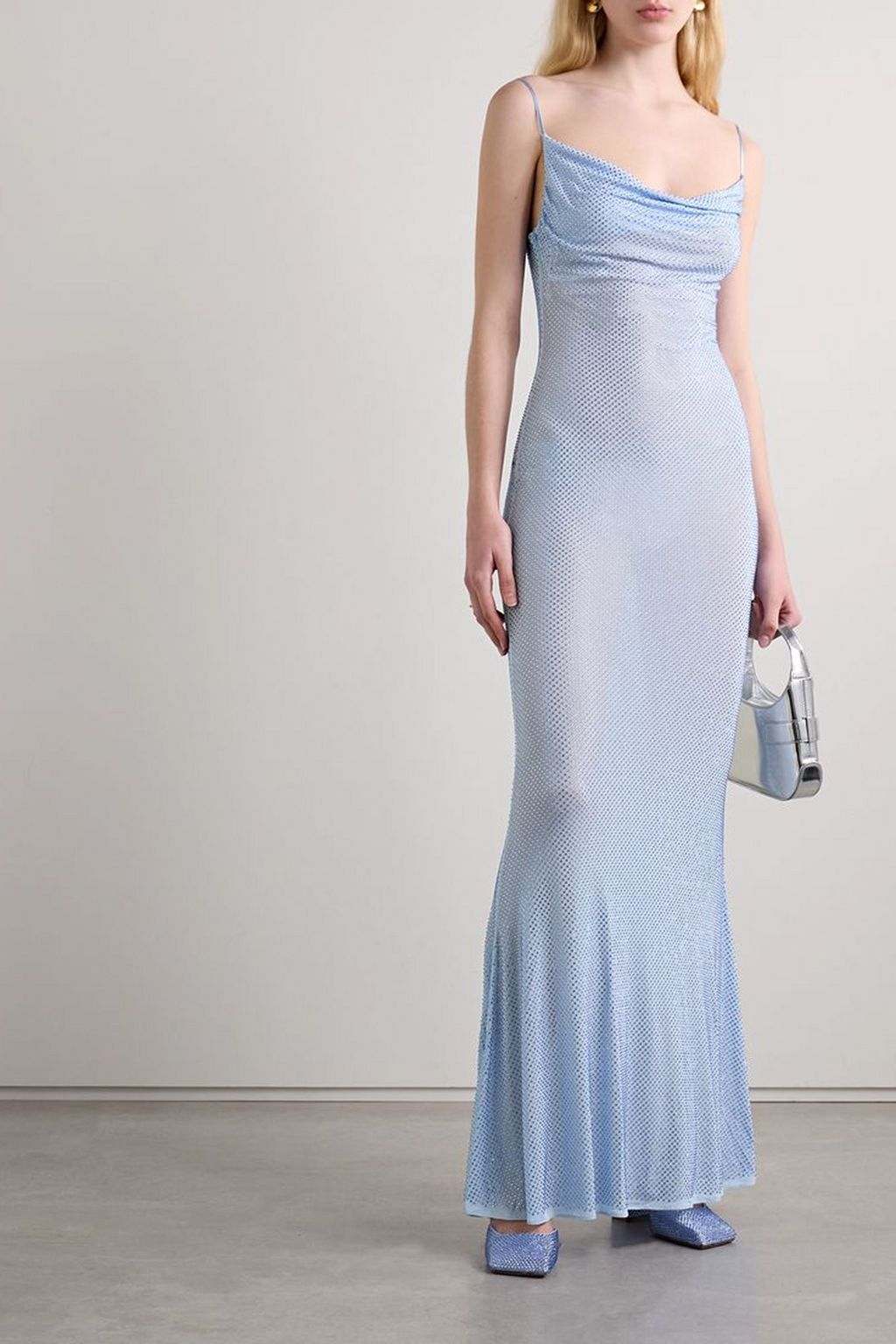 RETROFÊTE Shilo crystal-embellished silk-blend mesh maxi dress