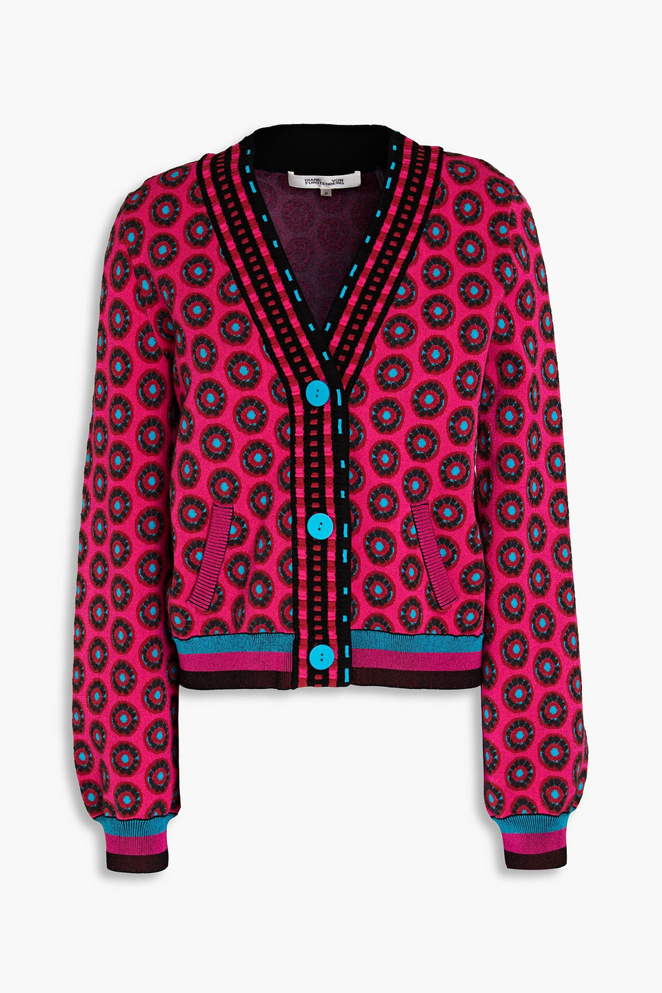 Diane Von Furstenberg Bryant Intarsia-knit Cardigan In Fuchsia