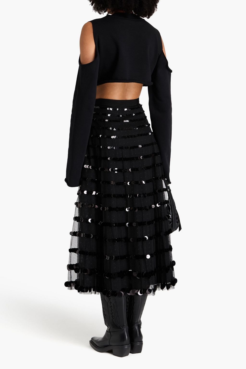 REDVALENTINO تنورة متوسطة الطول مصنوعة من قماش بوان ديسبري وبأقراص برّاقة