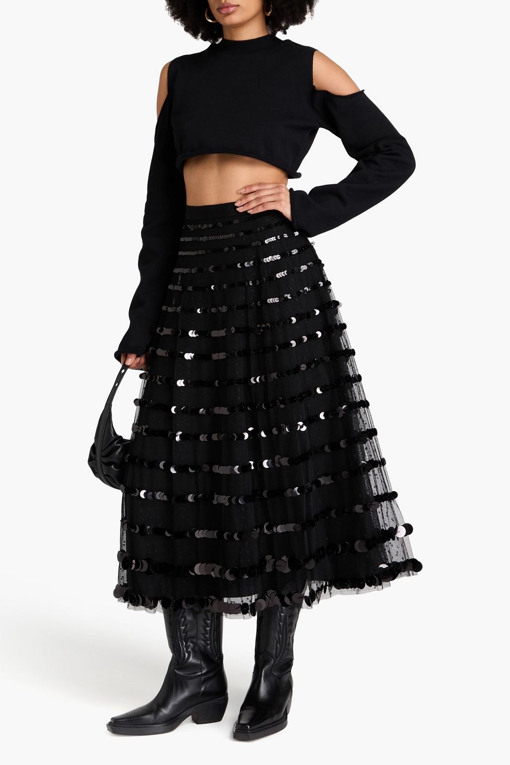 REDVALENTINO تنورة متوسطة الطول مصنوعة من قماش بوان ديسبري وبأقراص برّاقة