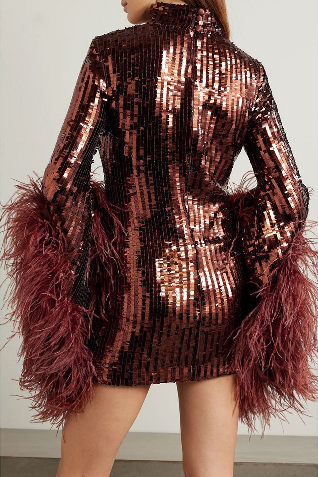 TALLER MARMO Del Rio Disco Minikleid aus Tüll mit Pailletten und Federbesatz