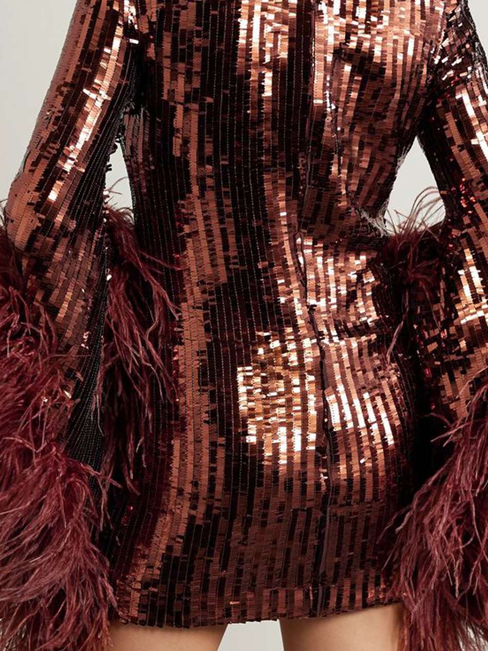 del rio disco feather-trimmed sequined tulle mini dress