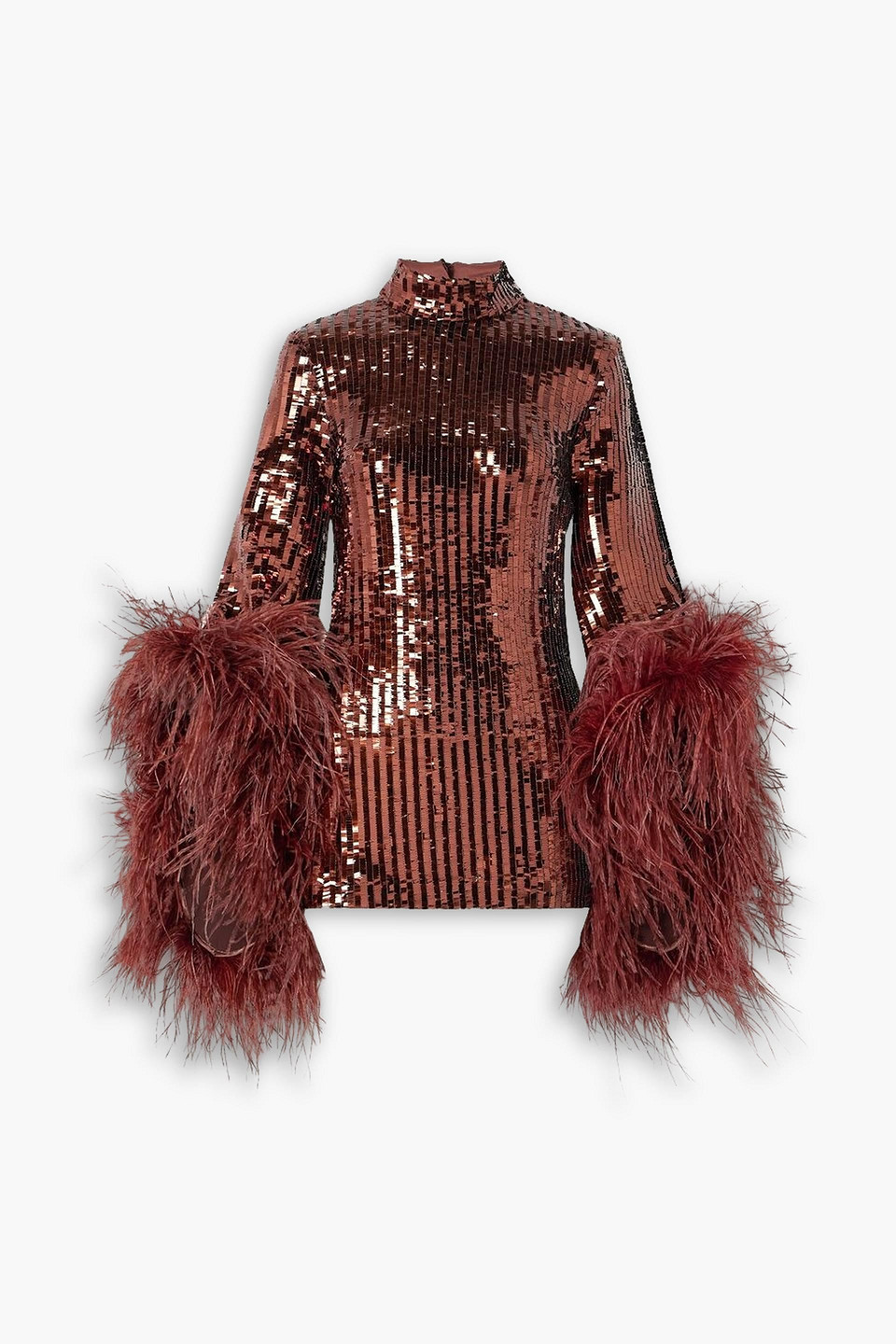 Taller Marmo Del Rio Disco Feather-trimmed Sequined Tulle Mini Dress In Brown