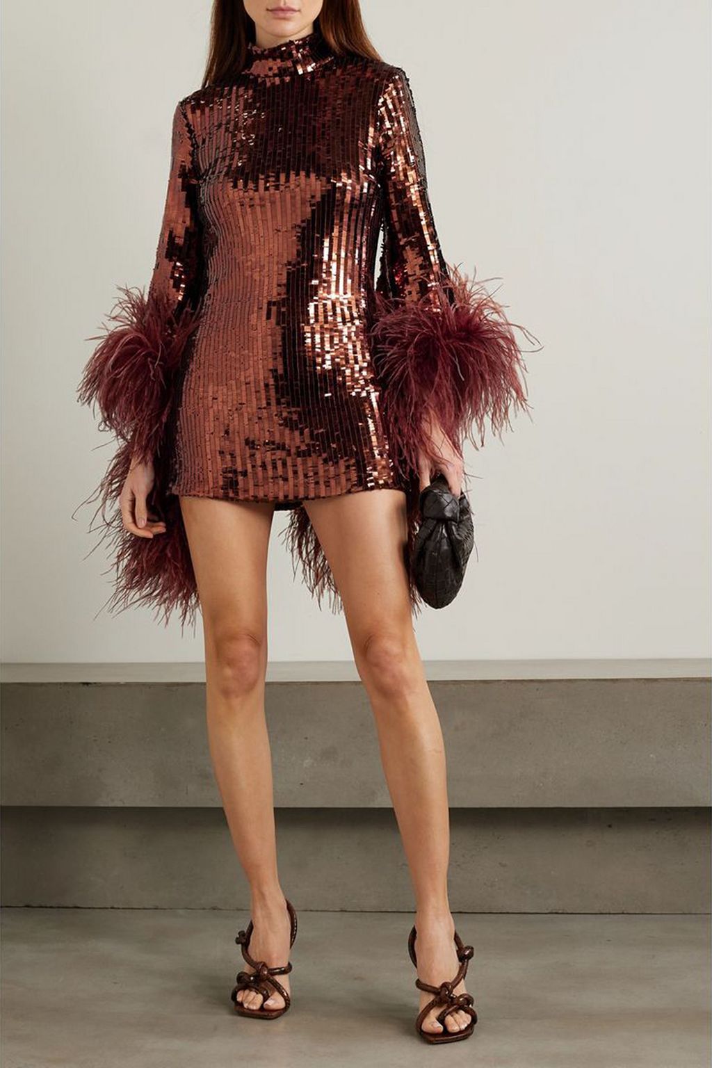 TALLER MARMO Del Rio Disco Minikleid aus Tüll mit Pailletten und Federbesatz