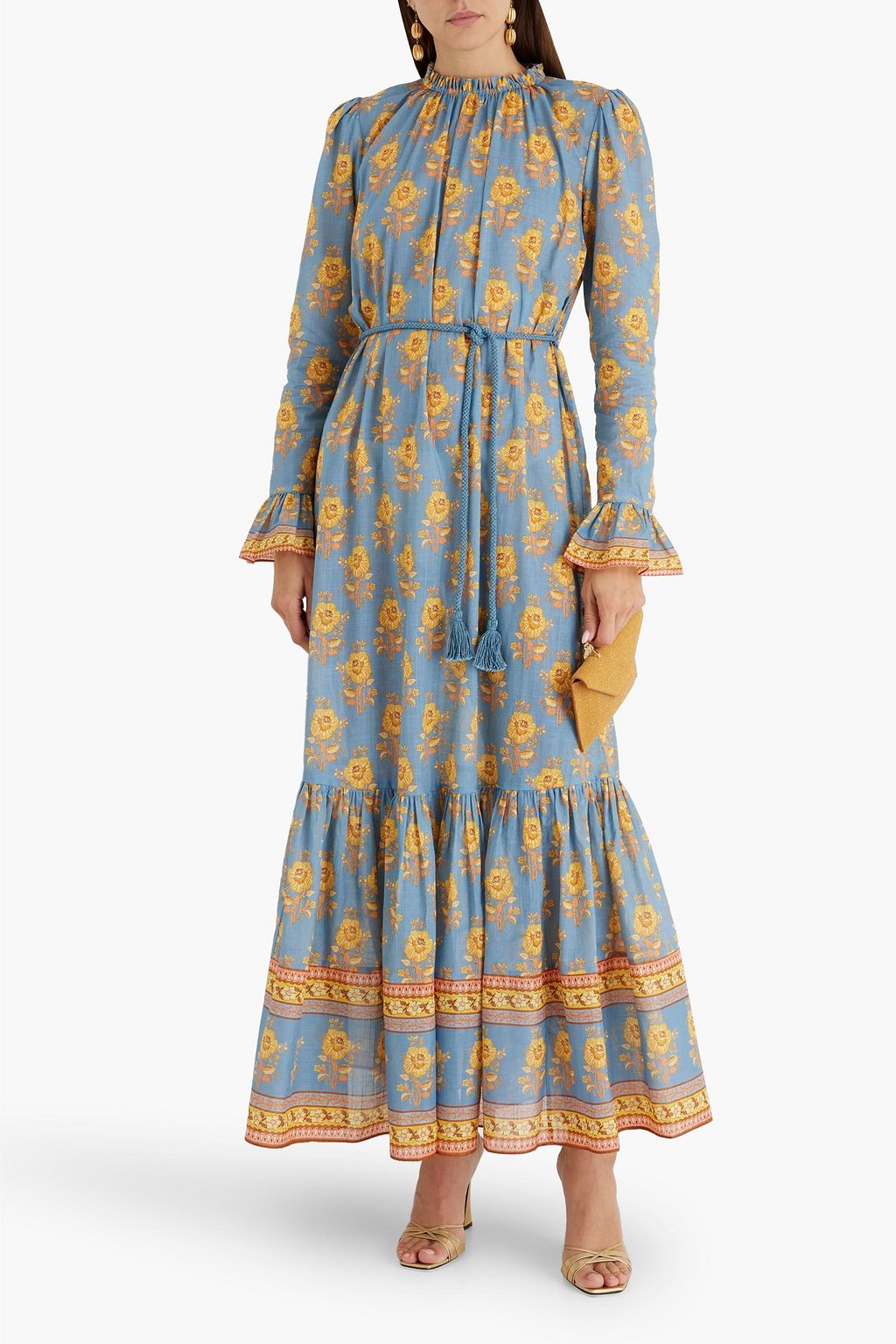 ZIMMERMANN Belted ruffled floral-print cotton-voile maxi dress