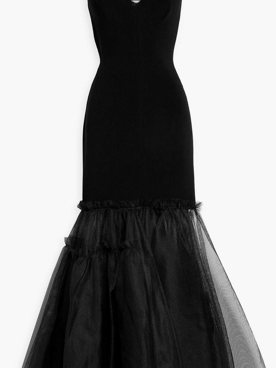 flared tulle and ribbed-knit maxi dress