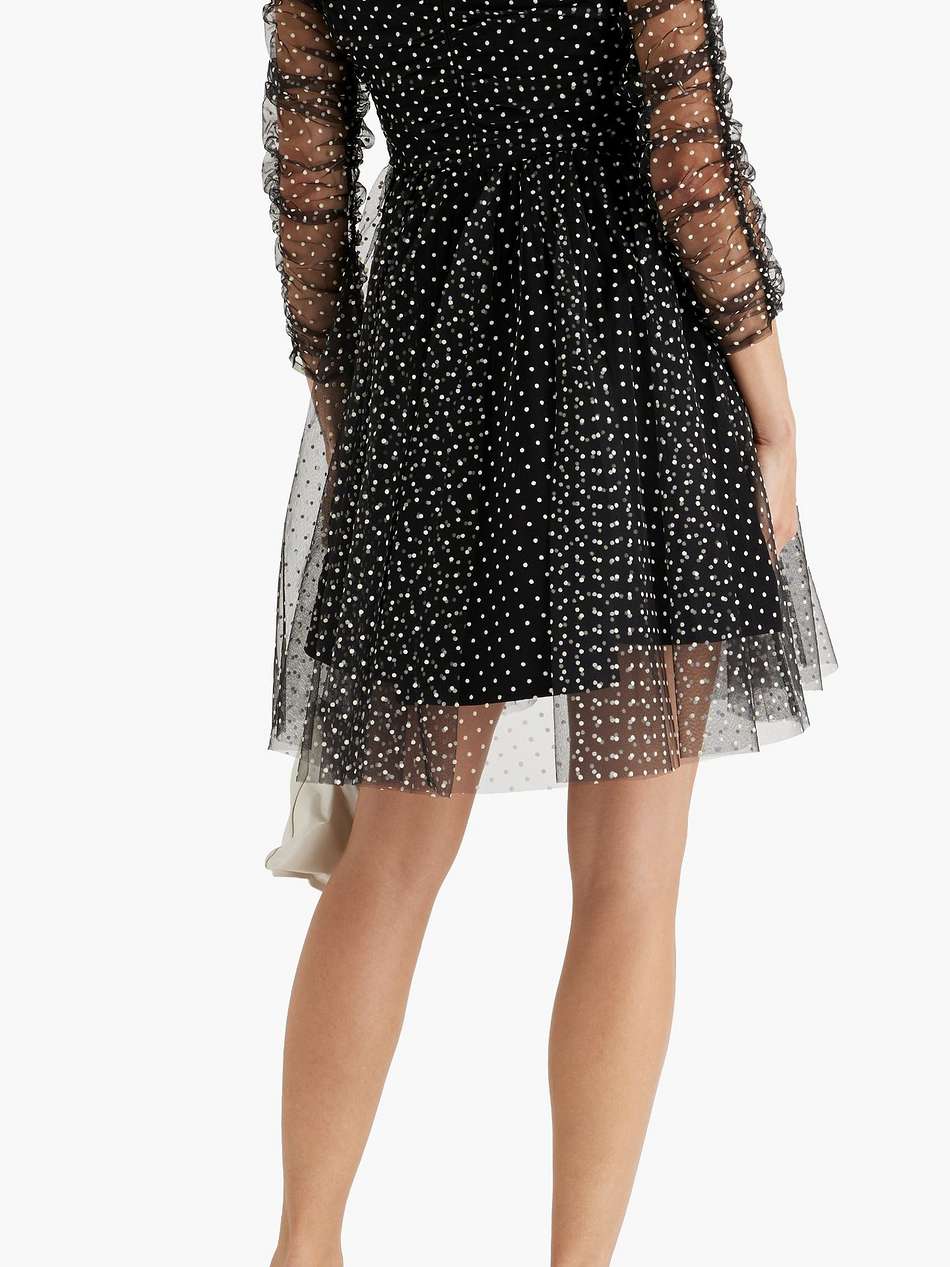ruched flocked polka-dot tulle mini dress