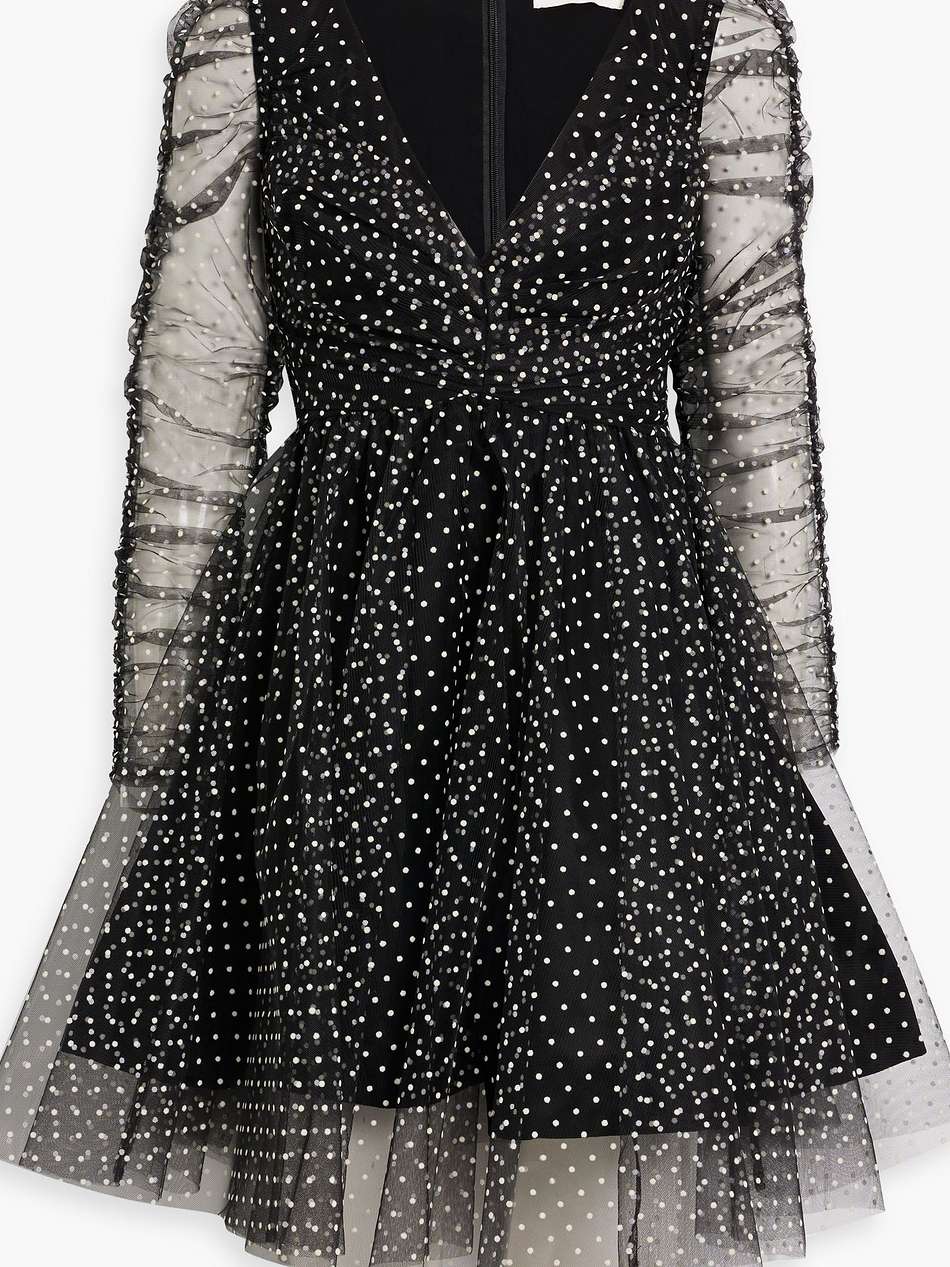 ruched flocked polka-dot tulle mini dress