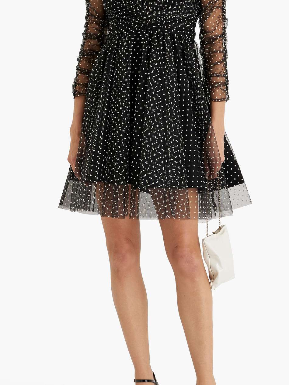 ruched flocked polka-dot tulle mini dress