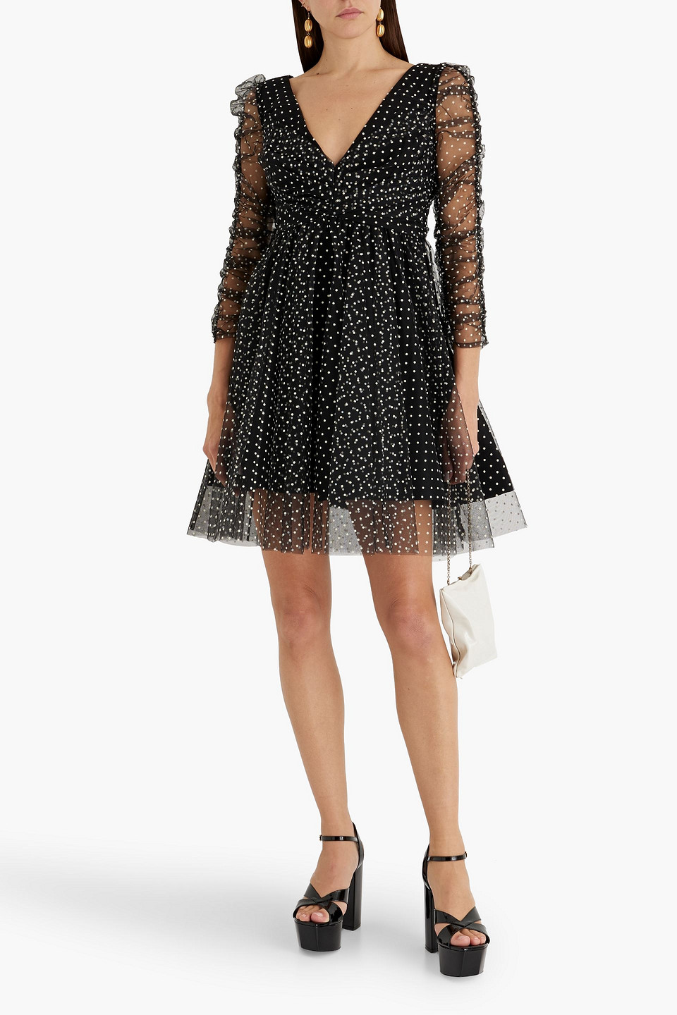 Zimmermann Dot Ruched Tulle Dress In Black