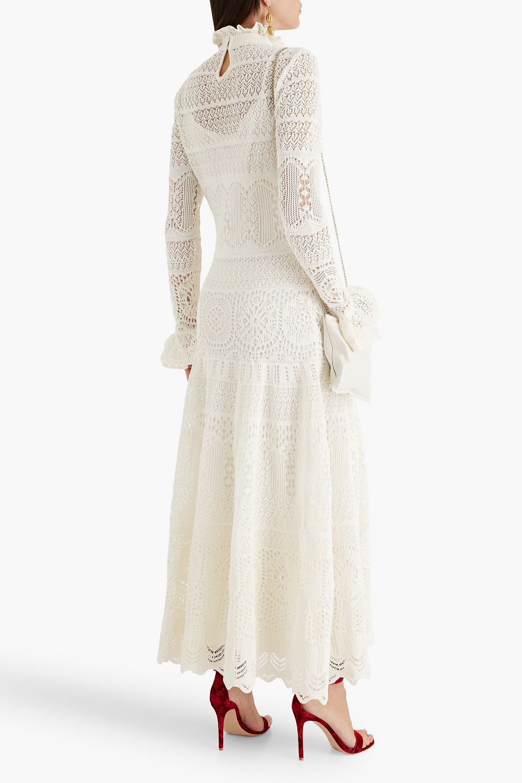 MCQUEEN Ruffled pointelle-knit cotton-blend maxi dress