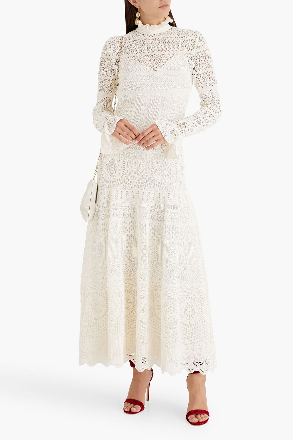 MCQUEEN Ruffled pointelle-knit cotton-blend maxi dress