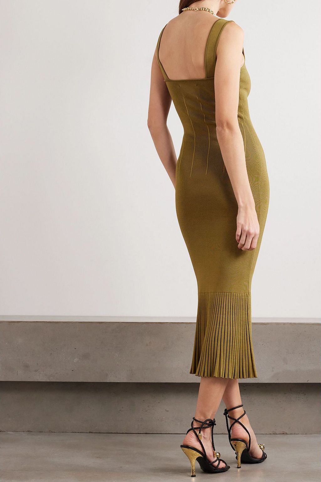 GALVAN  LONDON Atalanta pleated metallic stretch-knit midi dress