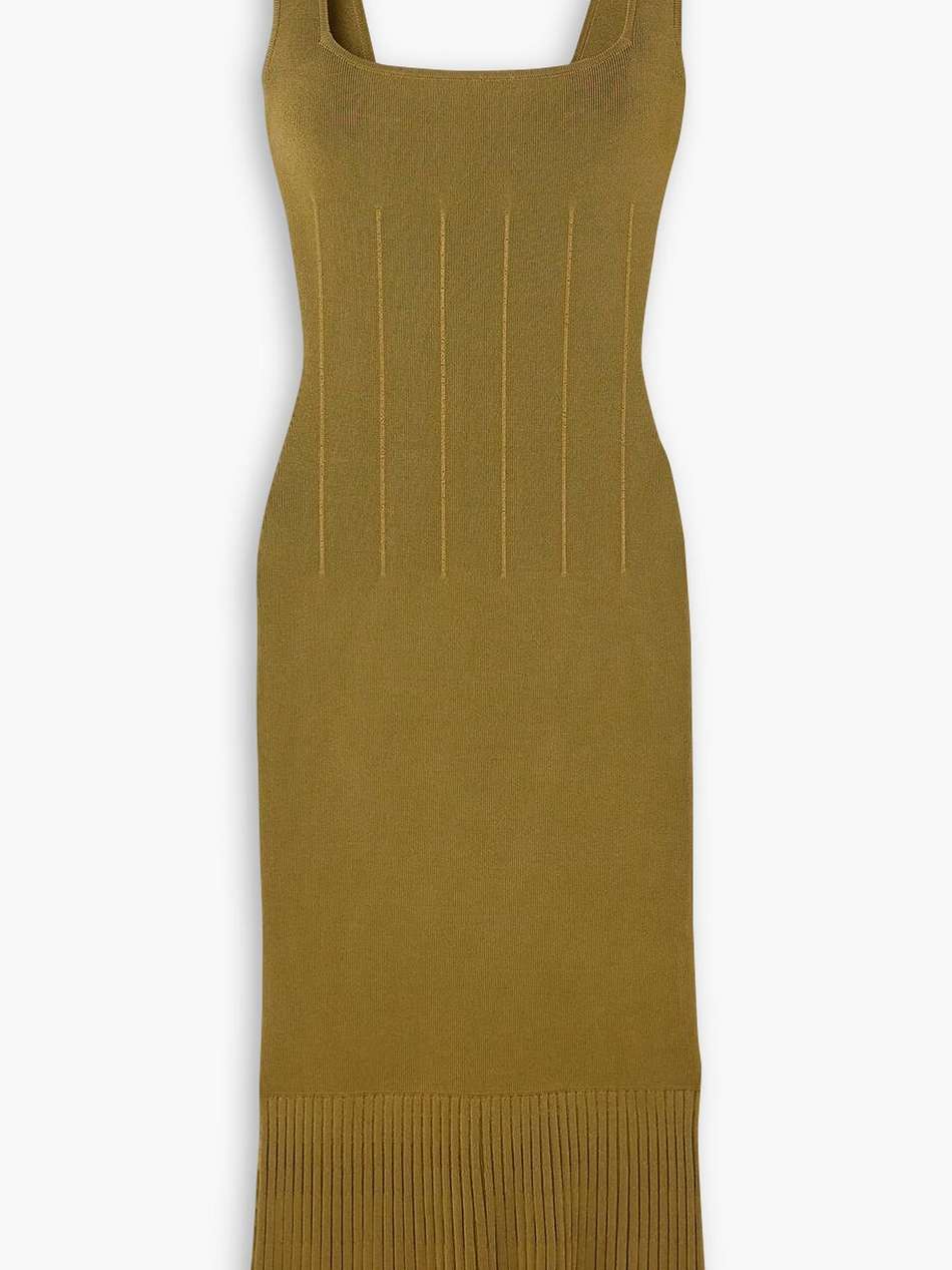 atalanta pleated metallic stretch-knit midi dress