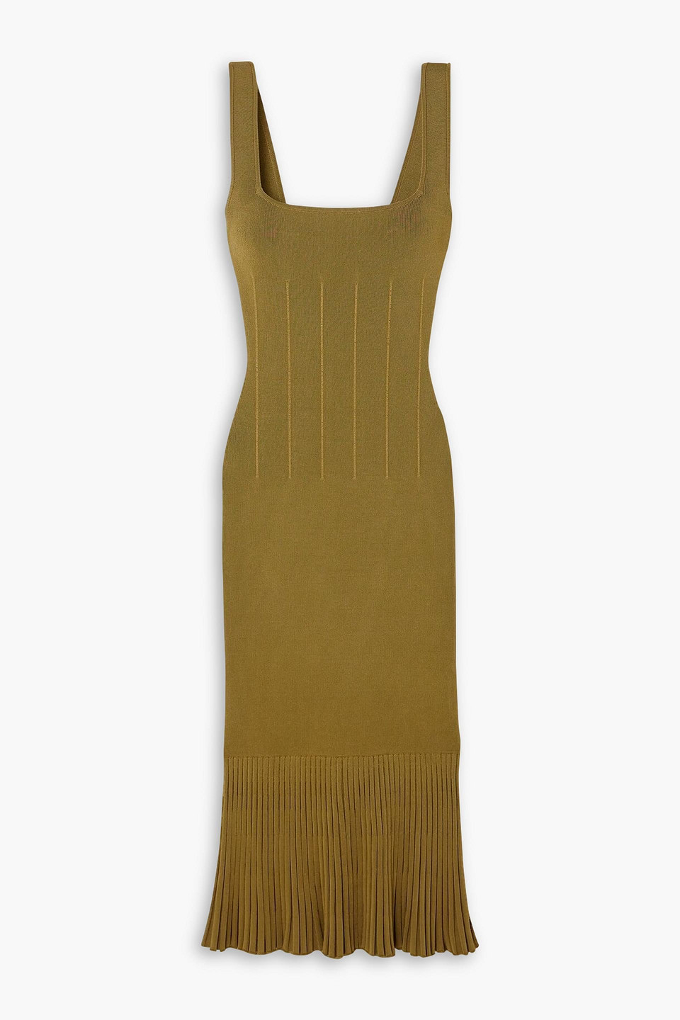 Galvan Atalanta Pleated Metallic Stretch-knit Midi Dress In Army Green