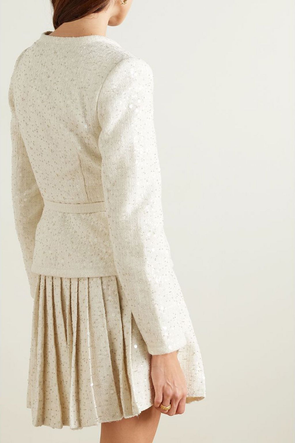 SELF-PORTRAIT Belted embellished bouclé mini dress