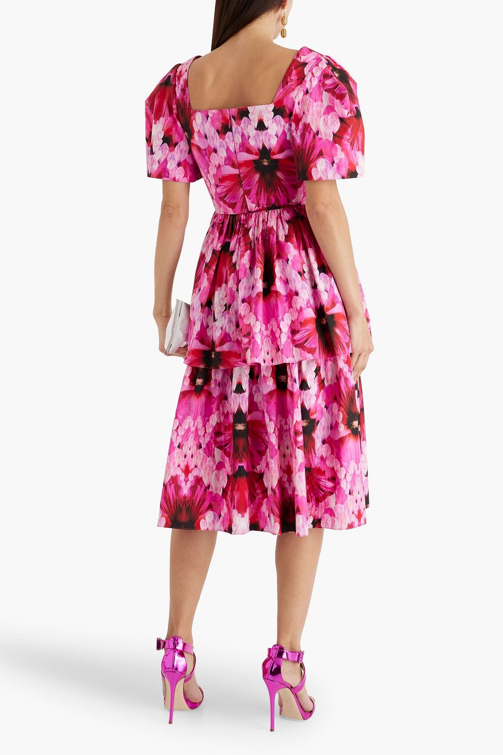 MCQUEEN Layered floral-print cotton-poplin midi dress