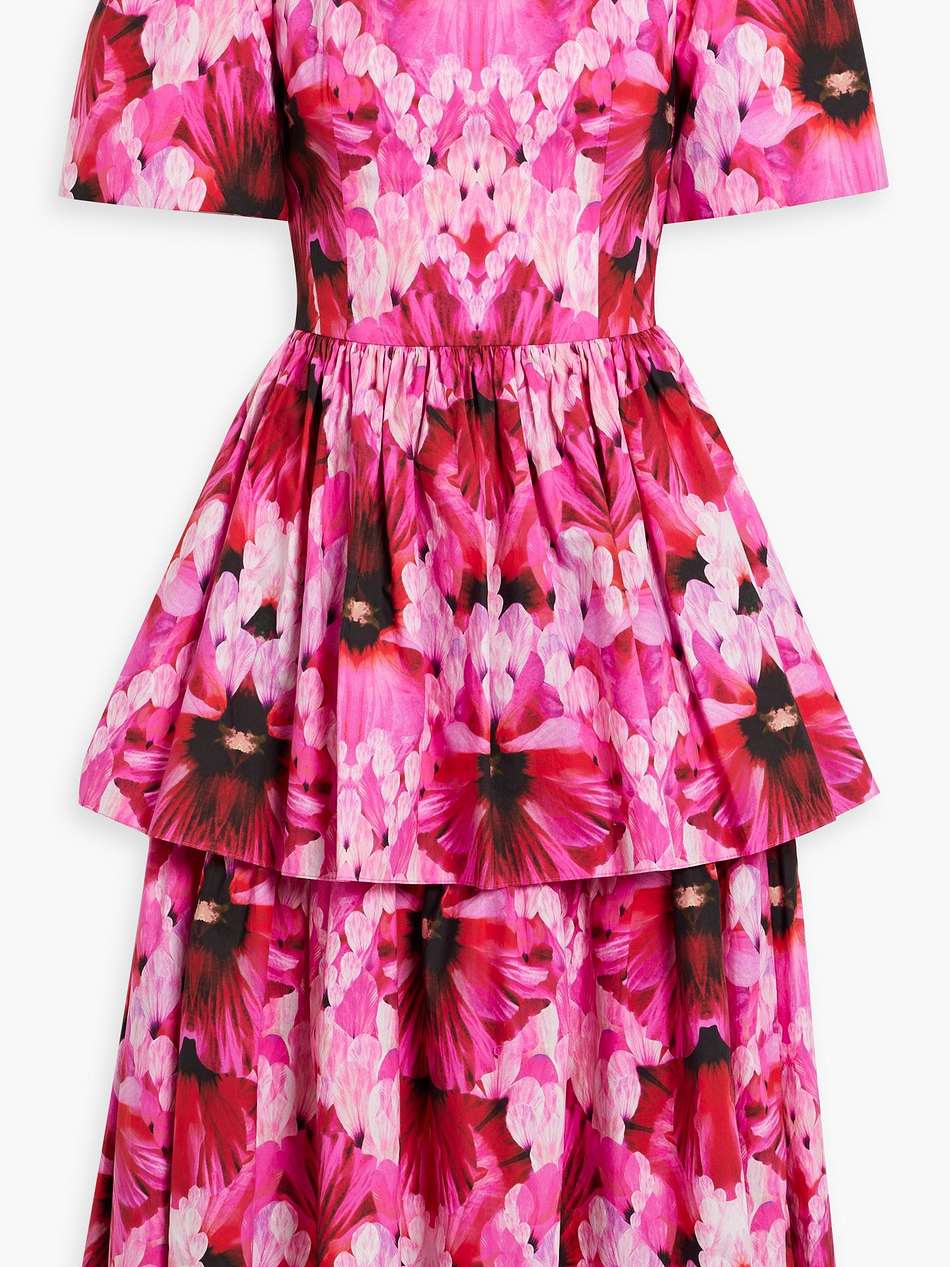 layered floral-print cotton-poplin midi dress