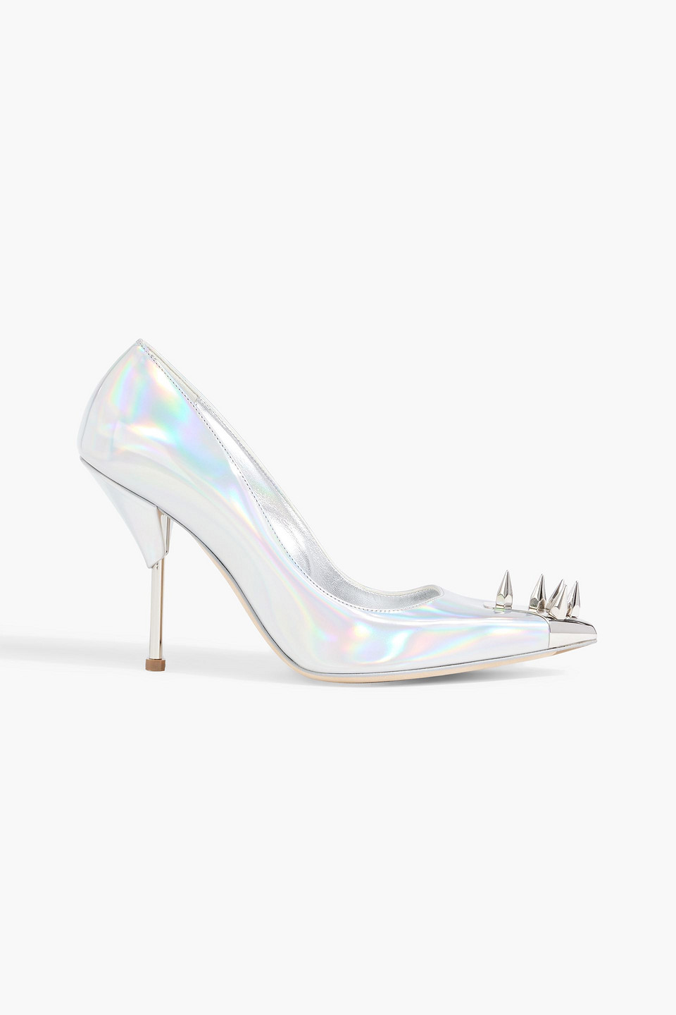 Alexander Mcqueen Punk Stud Iridescent Leather Pumps In Silver