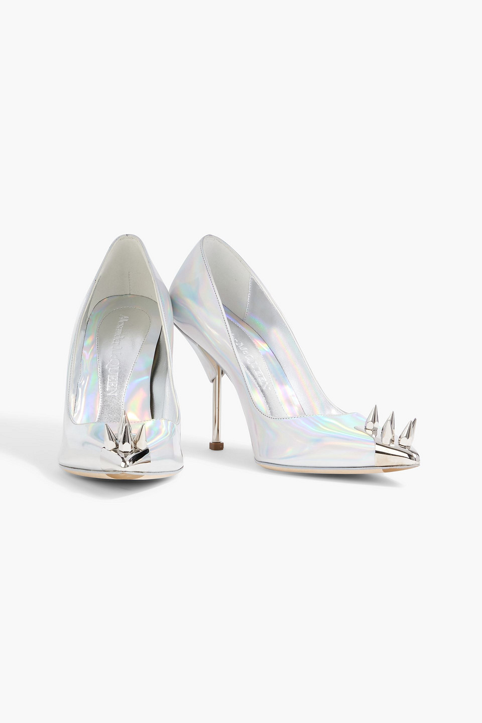 Alexander Mcqueen Punk Stud Iridescent Leather Pumps In Silver