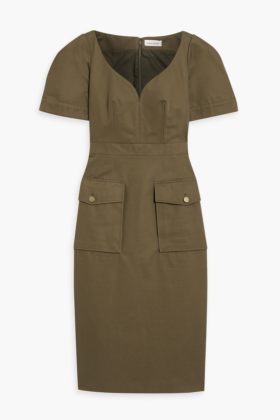 Alexander Mcqueen Cotton-twill Midi Dress In Army Green